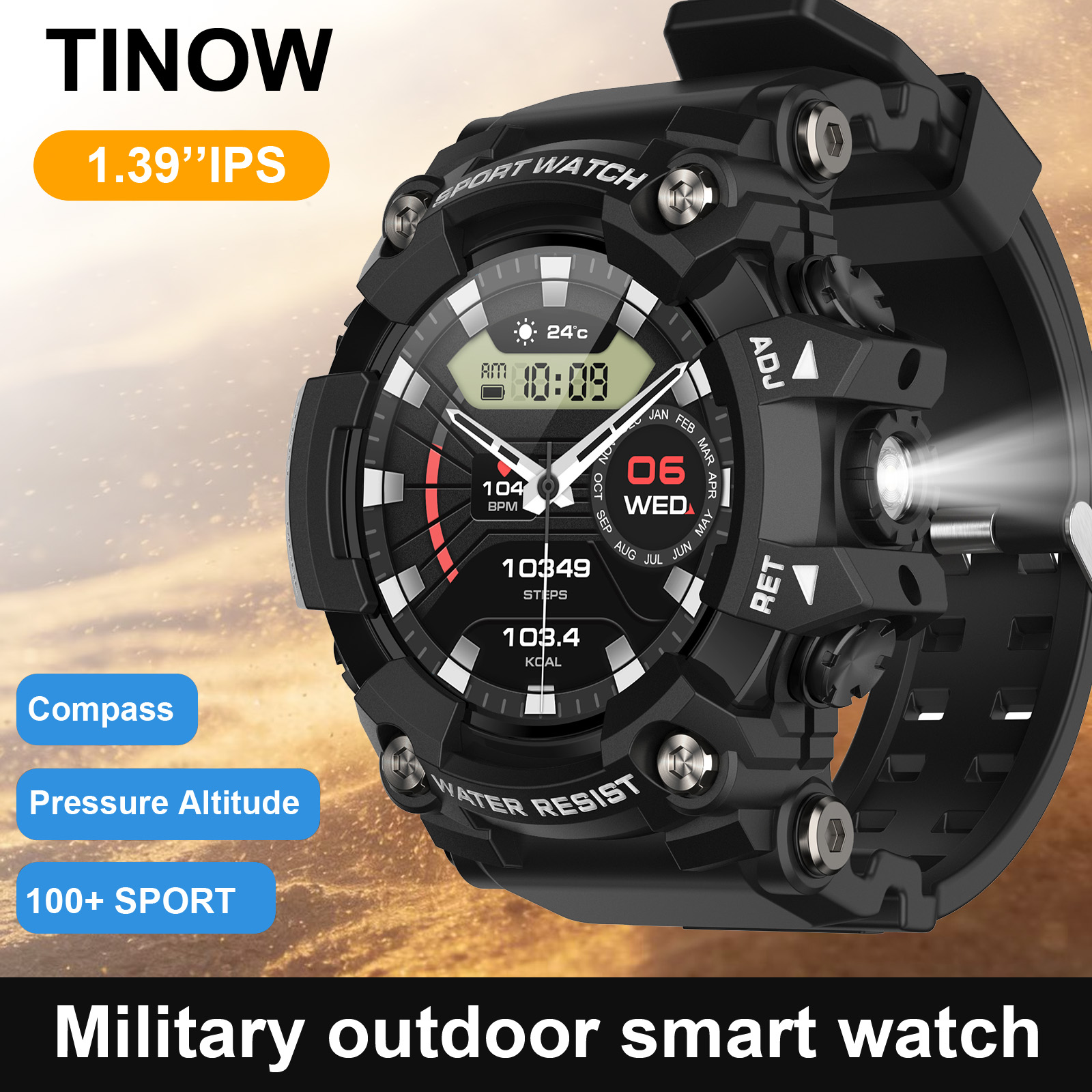 Hybrid Smartwatch - 실외용 리얼텍 스마트워치, 블루투스 내장, 1.39인치