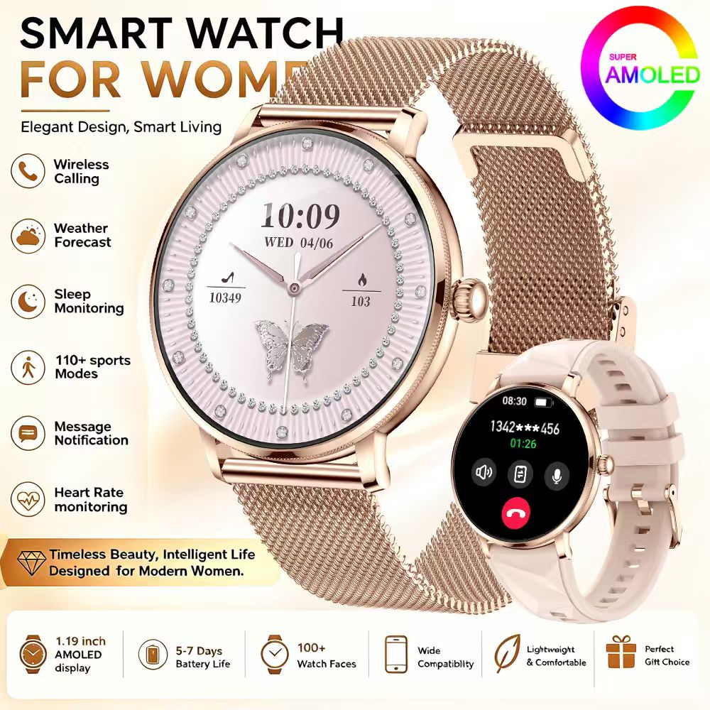 Smartwatch Stylish Watches For Women - 2026년형 밀리터리 스타일의 세련된 스마트워치, 1.19인치