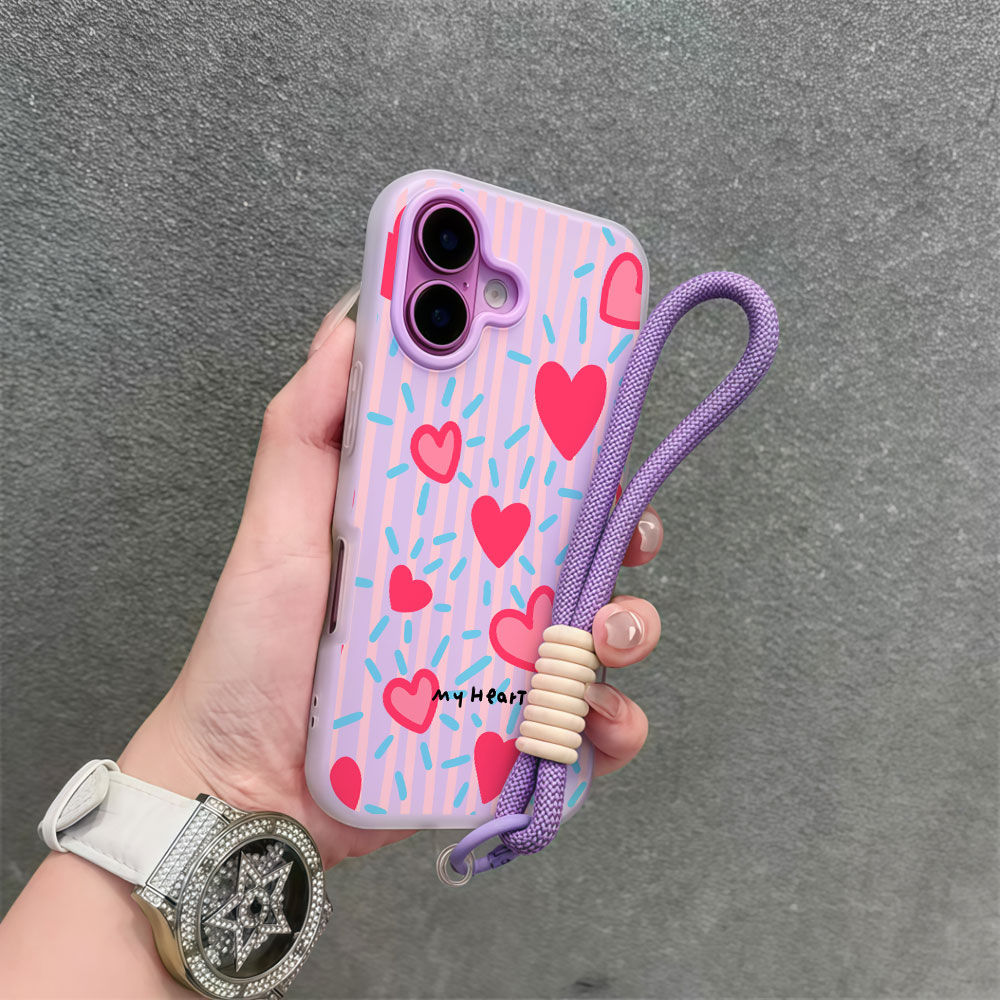 Samsung Galaxy Strap - 레드 하트 스트라이프 INS 폰 케이스