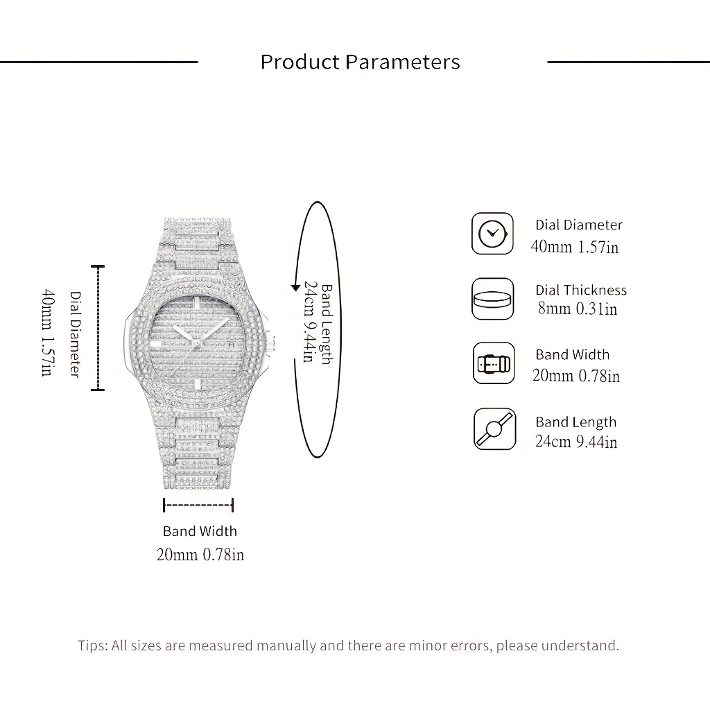 1pc 인기 힙합 전체 인공 다이아몬드 아방가르드 쿼츠 - Minimalist Thin Watch 리뷰 및 가격