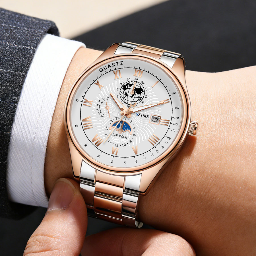 비즈니스 고급 남성용 시계 스틸 밴드 캘린더 로마 패턴 - Smartwatch Luxury Watches For Men 리뷰 및 가격