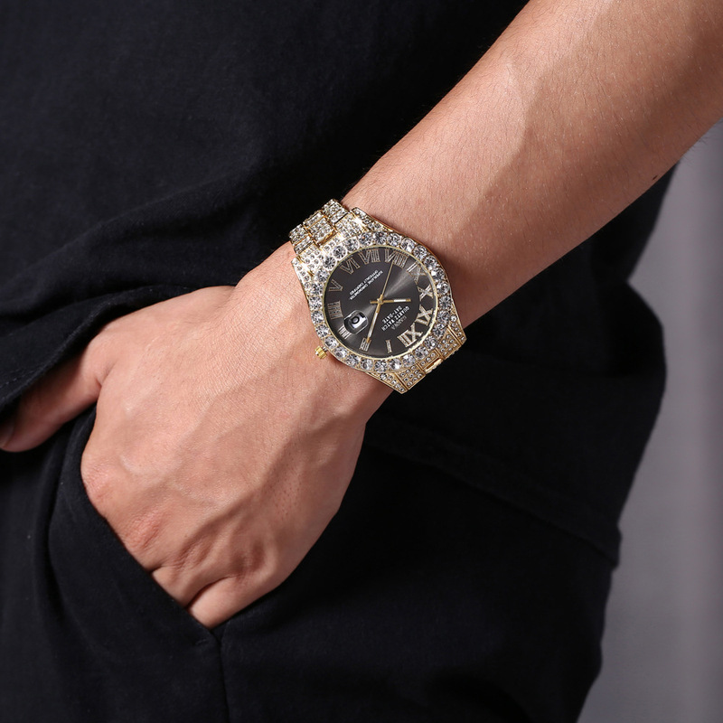 남성용 쿼츠 시계 고급 스틸 밴드 풀 다이아몬드 별빛  - Smartwatch Luxury Watches For Men 리뷰 및 가격