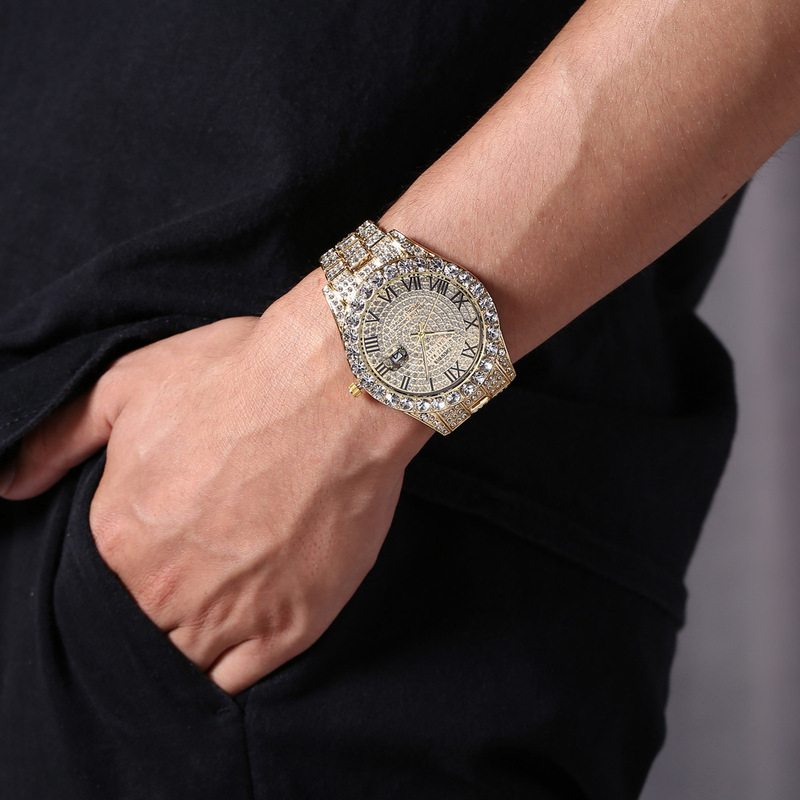 남성용 쿼츠 시계 고급 스틸 밴드 풀 다이아몬드 별빛  - Smartwatch Luxury Watches For Men 리뷰 및 가격