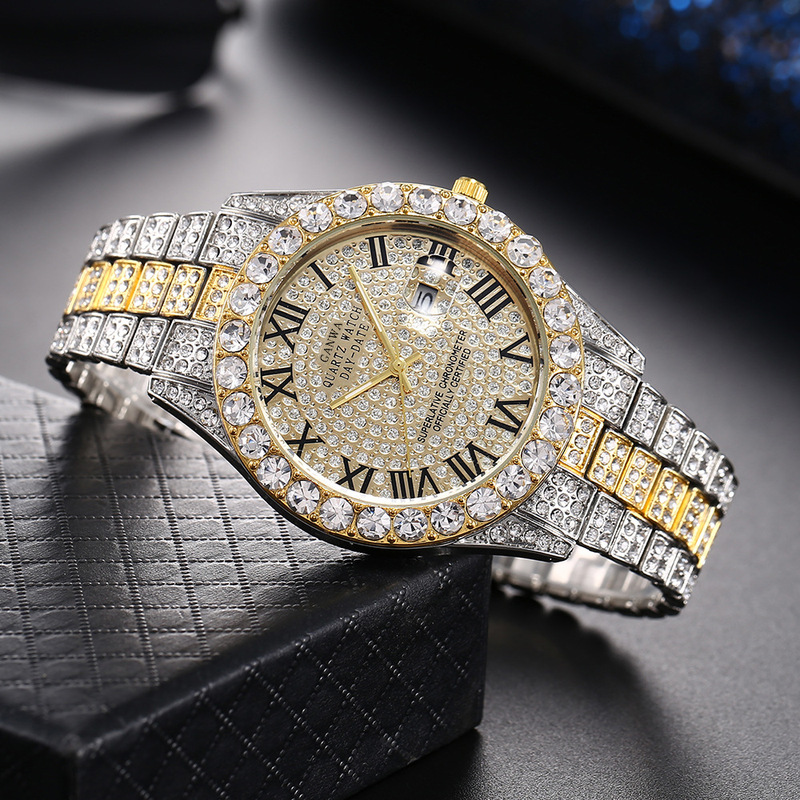 남성용 쿼츠 시계 고급 스틸 밴드 풀 다이아몬드 별빛  - Smartwatch Luxury Watches For Men 리뷰 및 가격
